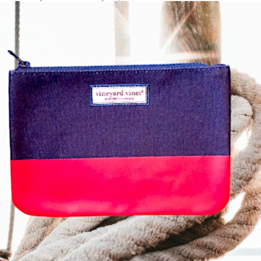 Vineyard Vines Martha's Vineyard Navy and Red Canvas Zipper Pouch
